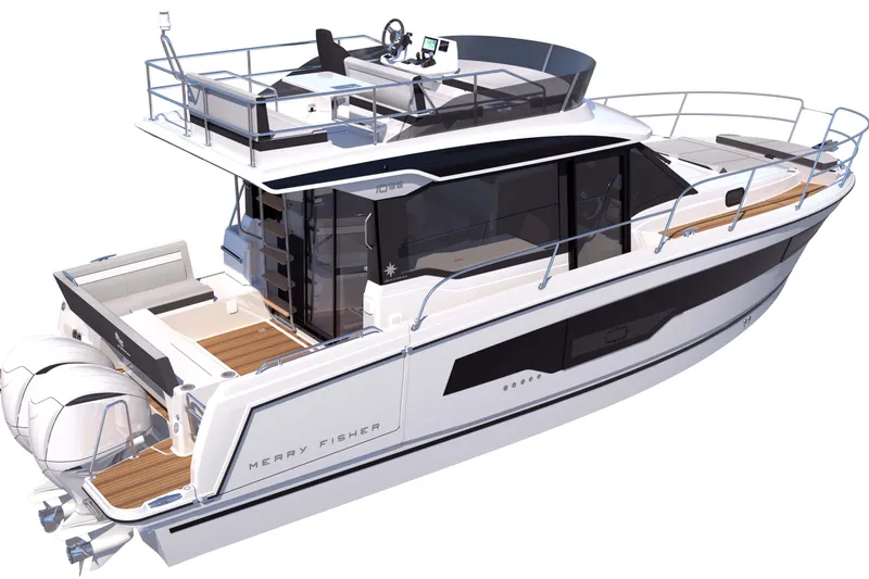 Slide: The Image of 2026 Jeanneau NC 1095 Fly Series 2 boat with sleek design and dual outboard engines. - 25