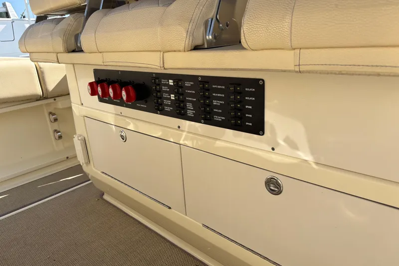 Slide: The Image of Control panel and seating on a 2018 Chris-Craft 350 Catalina boat. - 21