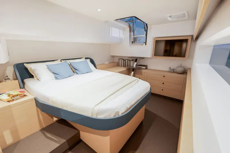 Slide: The Image of Luxurious cabin interior of 2026 Fountaine Pajot 48 yacht with modern furnishings. - 7
