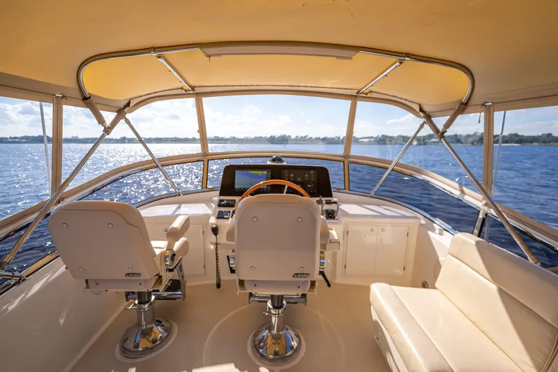 Slide: The Image of Helm of 2008 Grand Banks 47 Eastbay FB yacht with dual seats and panoramic view. - 22