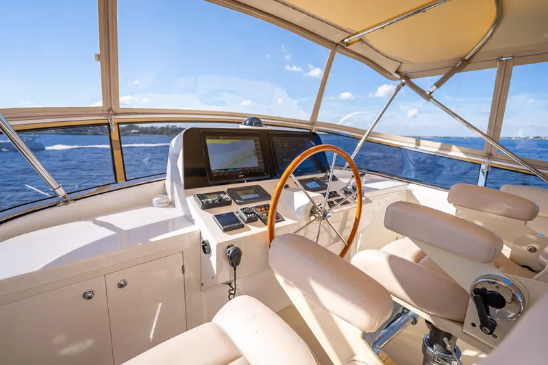 Slide: The Image of Helm of 2008 Grand Banks 47 Eastbay FB yacht with ocean view. - 25