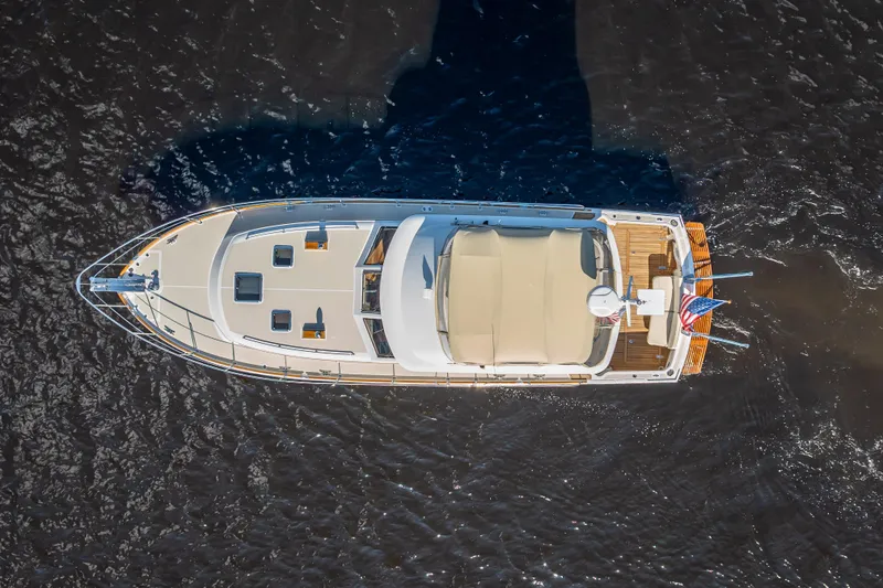 Slide: The Image of Overhead view of 2008 Grand Banks 47 Eastbay FB yacht on water. - 66
