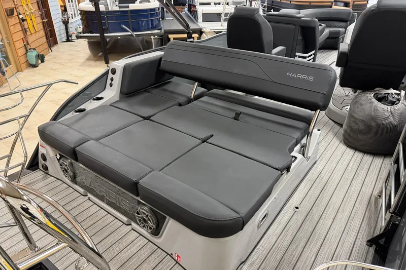 Slide: The Image of 2026 Harris Grand Mariner 250 boat interior with luxurious seating and modern design. - 12