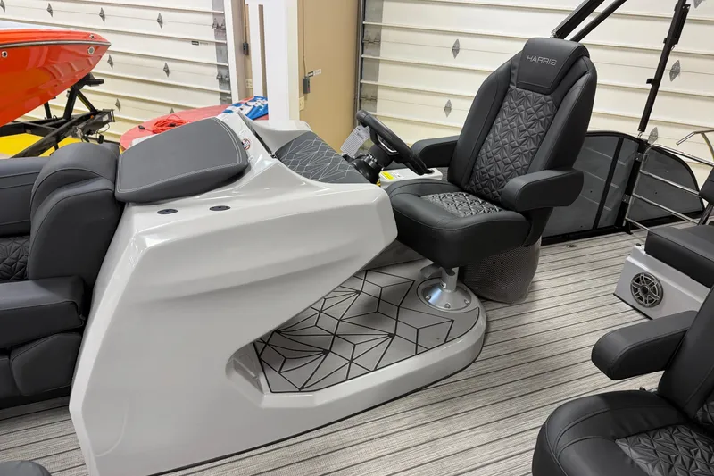Slide: The Image of 2026 Harris Grand Mariner 250 boat interior with luxurious seating and modern design. - 7