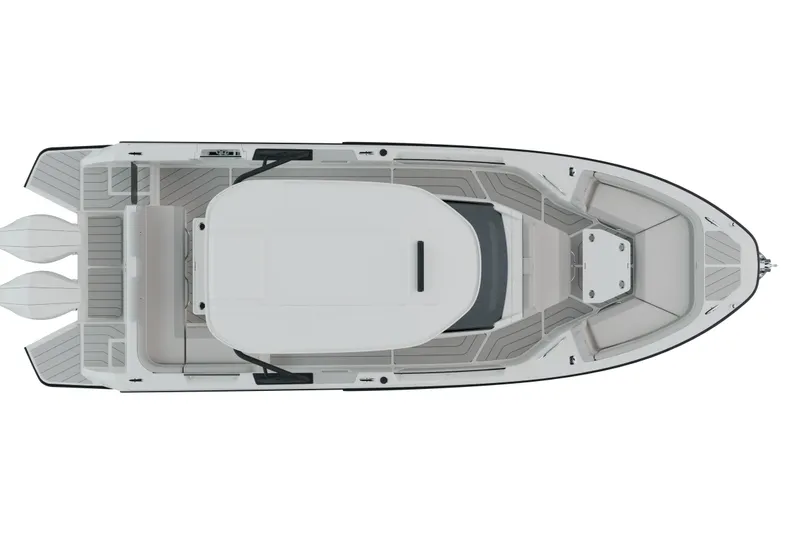 Slide: The Image of 2026 Wellcraft 28 T-Top boat interior with seating and table on calm water. - 7