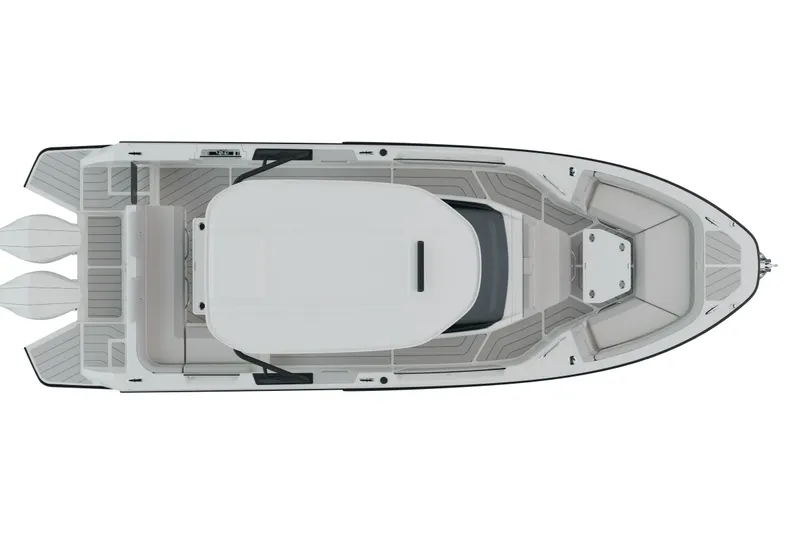 Slide: The Image of 2026 Wellcraft 28 T-Top boat interior with rod holders and seating area. - 8