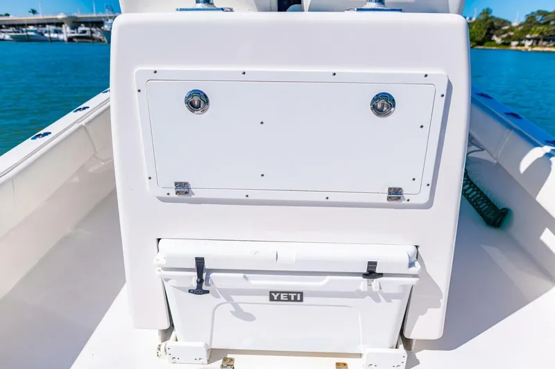 Slide: The Image of 2022 Conch 27 boat interior with Yeti cooler on deck. - 29