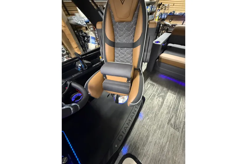 Slide: The Image of Luxurious interior of 2026 Viaggio Diamante 24S boat with premium seating and ambient lighting. - 14