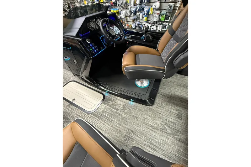 Slide: The Image of Luxurious interior of 2026 Viaggio Diamante 24S boat with modern dashboard and seating. - 7