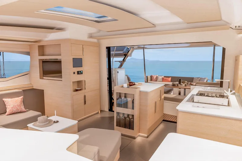 Slide: The Image of Luxurious interior of 2026 Fountaine Pajot 48 yacht with ocean view and modern amenities. - 12