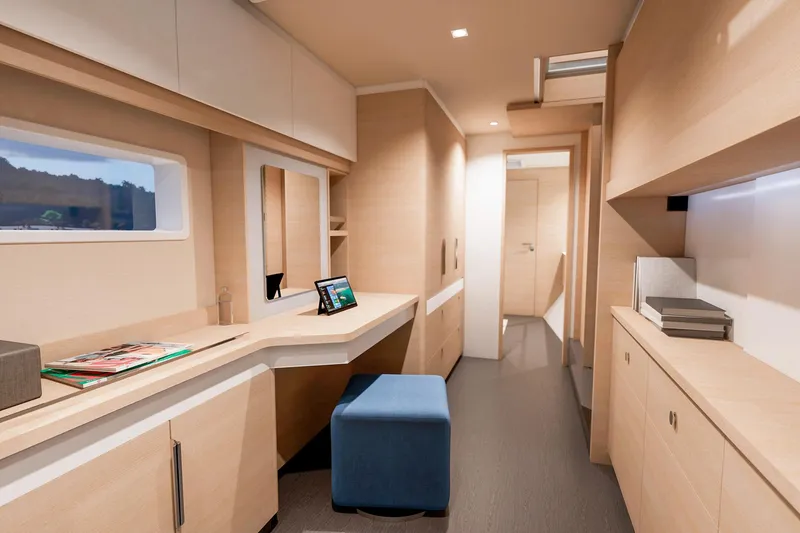 Slide: The Image of Luxurious interior of 2026 Fountaine Pajot 48 yacht, featuring modern design and ample storage. - 4