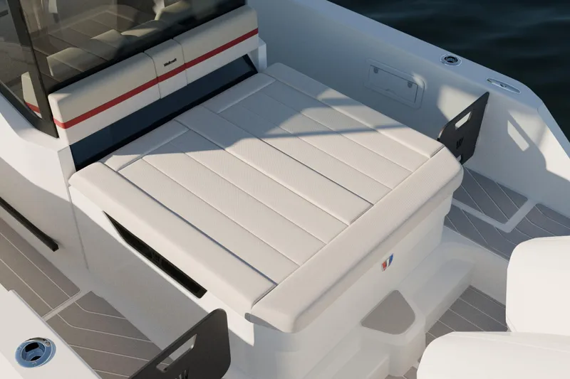 Slide: The Image of 2026 Wellcraft 28 Explorer boat interior with cushioned seating and modern design. - 10
