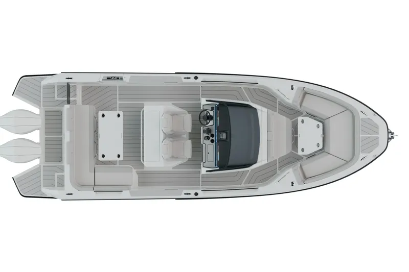 Slide: The Image of Top view of 2026 Wellcraft 28 Speedster boat with sleek design and spacious layout. - 1