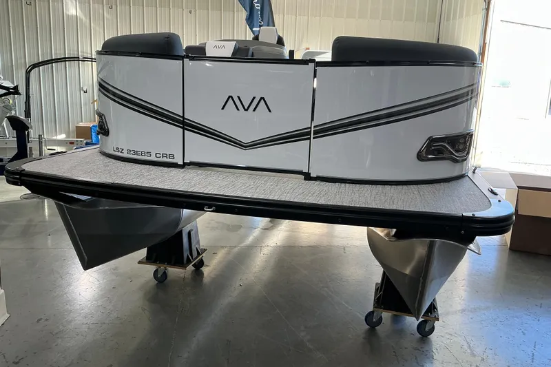 The Image of 2026 Avalon LSZ CRB pontoon boat in showroom, rear view. - 1