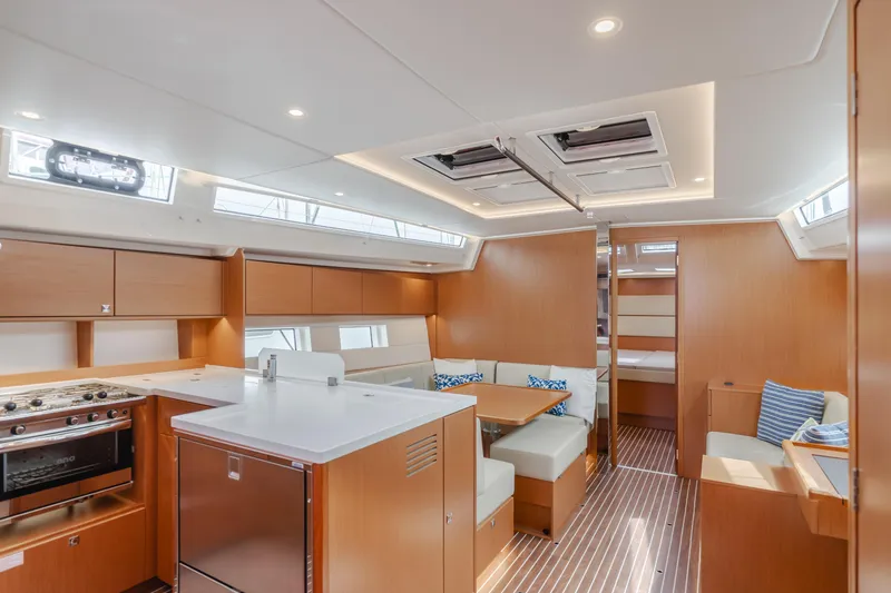 Slide: The Image of Luxurious interior of 2021 Bavaria C50 Style yacht with modern kitchen and seating area. - 2