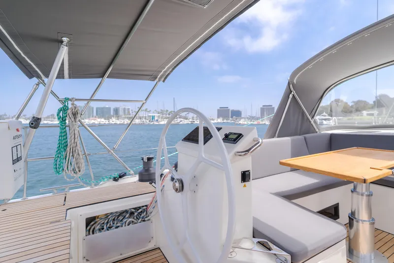 Slide: The Image of Modern Bavaria C50 Style yacht interior with steering wheel and seating, 2021 model. - 30