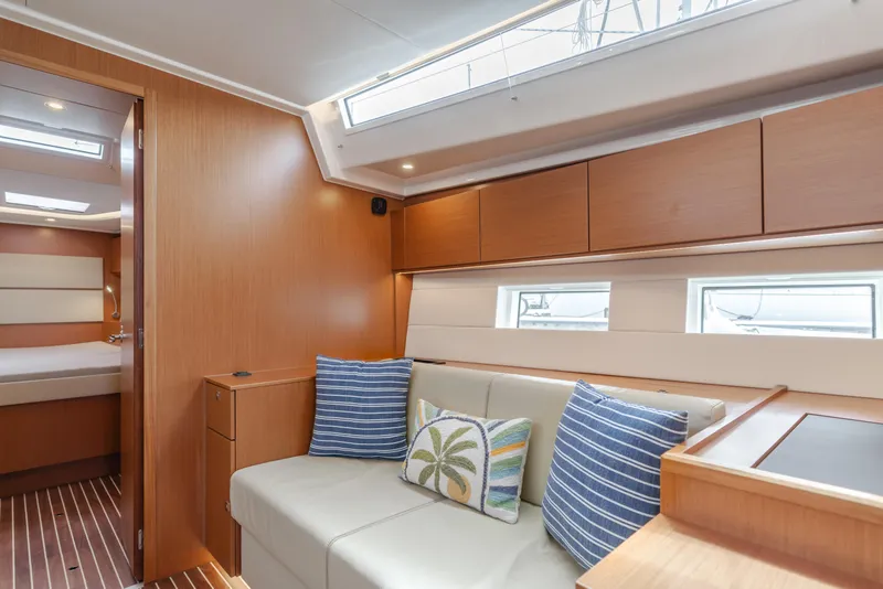 Slide: The Image of Interior of 2021 Bavaria C50 Style yacht with modern seating and decorative pillows. - 43