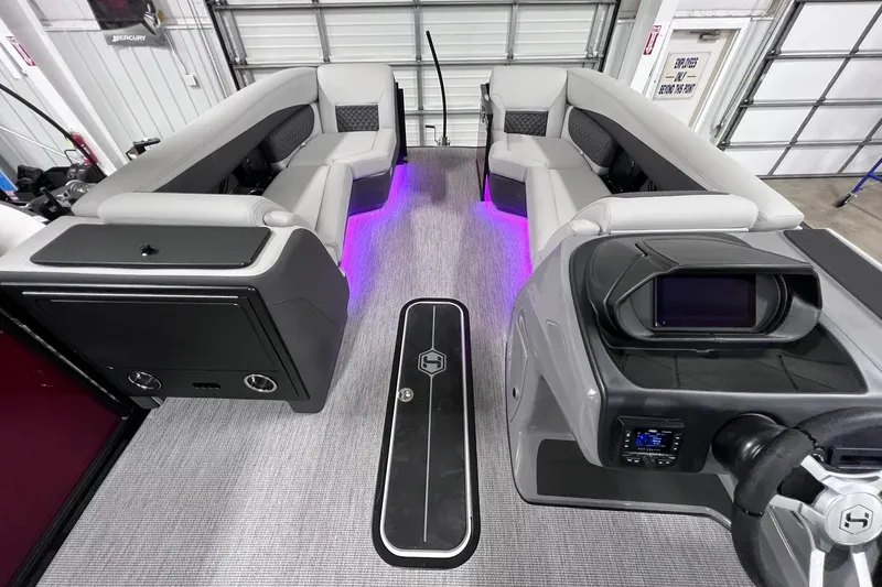 Slide: The Image of Luxurious interior of 2026 Harris Sunliner 250 SLE pontoon with ambient lighting. - 37