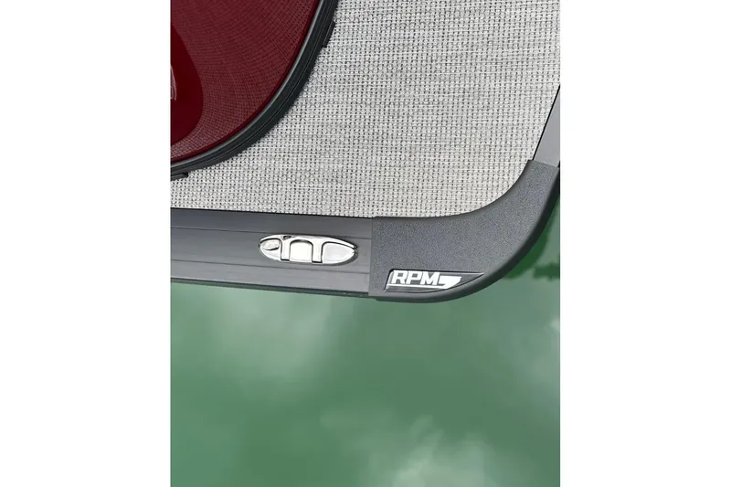 Slide: The Image of 2026 Harris Sunliner 250 SLE boat deck with RPM logo, featuring sleek design elements. - 67