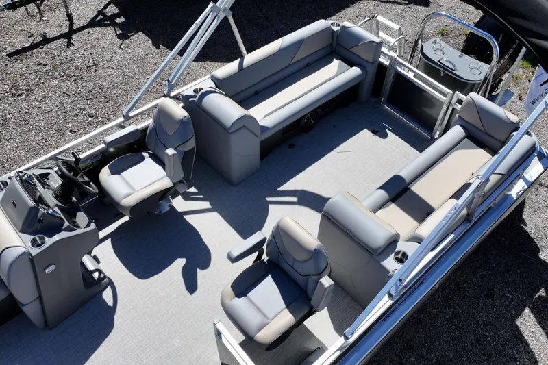 Slide: The Image of 2026 Tahoe Pontoon Sport 85 Quad Lounger with spacious seating and modern design. - 2