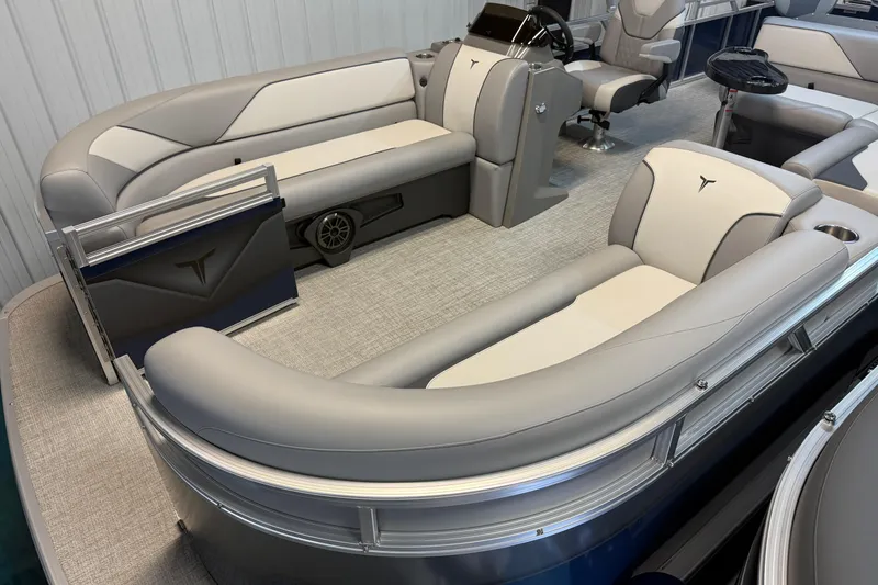 Slide: The Image of 2026 Tahoe Pontoon Sport 85 Rear Fish interior with luxurious seating and modern design. - 2