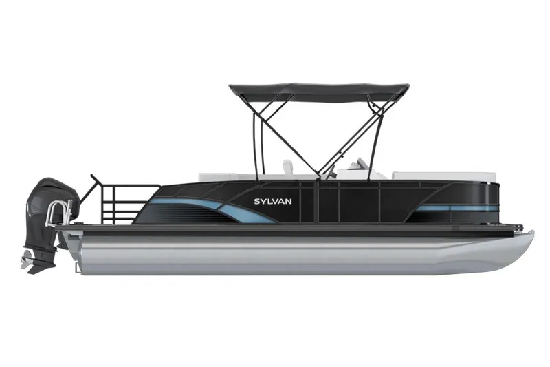 The Image of 2026 Sylvan L3 CLZ pontoon boat with sleek black design and canopy. - 1