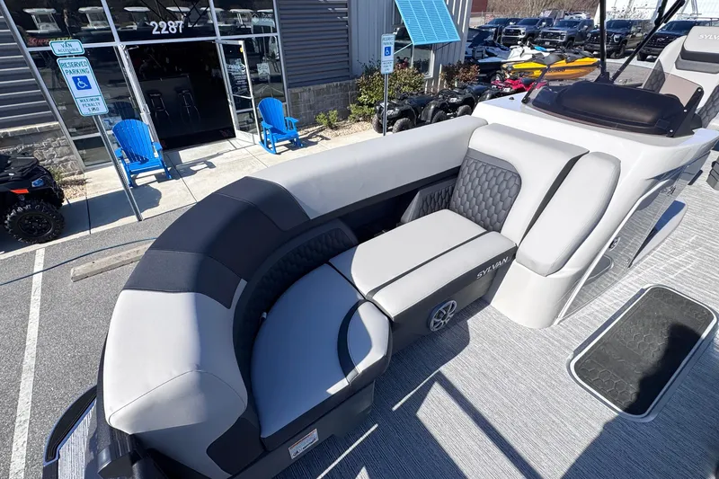 Slide: The Image of Luxurious seating on 2026 Sylvan L3 CLZ boat, featuring modern design and comfort. - 24