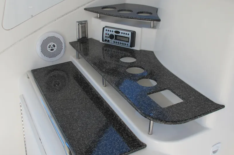 Slide: The Image of 2006 Cruisers Yachts 385 Motoryacht interior with granite countertops and audio system. - 11