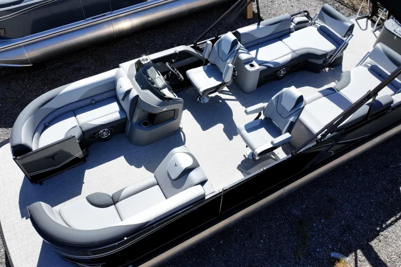 Slide: The Image of 2026 Tahoe Pontoon LTZ Quad Lounger Shift with spacious seating and modern design. - 4