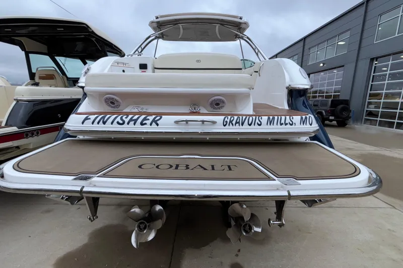 Slide: The Image of 2022 Cobalt R35 boat with "Finisher" name, docked in Gravois Mills, MO. - 10
