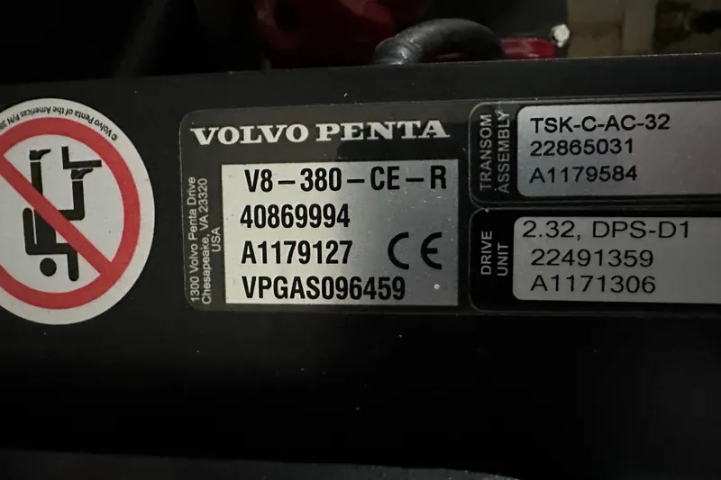 Slide: The Image of Volvo Penta engine label with specifications and serial numbers, Cobalt R35 2022 model. - 8