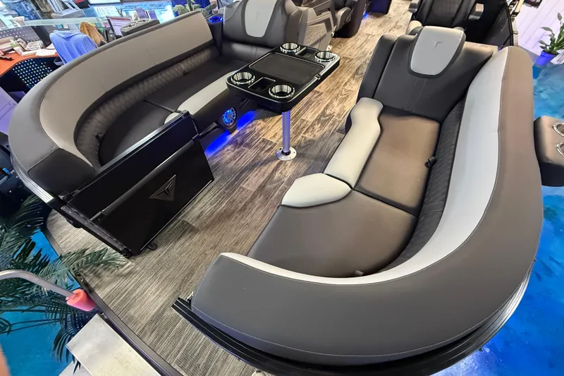 Slide: The Image of 2026 Tahoe Pontoon Cascade Cruise Rear Bench with luxurious seating and modern design. - 5