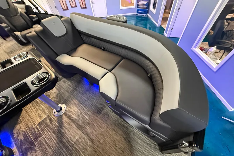 Slide: The Image of 2026 Tahoe Pontoon Cascade Cruise Rear Bench with sleek, modern design and comfortable seating. - 6