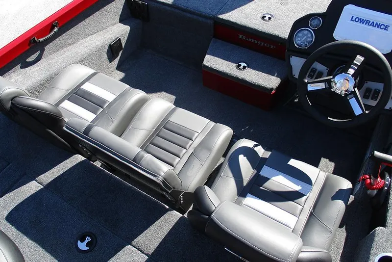 Slide: The Image of 2026 Ranger RT188P Fishing boat interior with steering wheel and seating. - 19