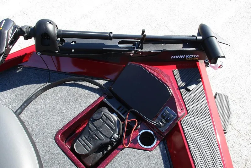 Slide: The Image of 2026 Ranger RT188P Fishing boat deck with Minn Kota trolling motor and control panel. - 25