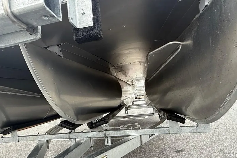 Slide: The Image of Underneath view of 2026 Sylvan Mirage 822 PARTY FISH pontoon boat on trailer. - 8