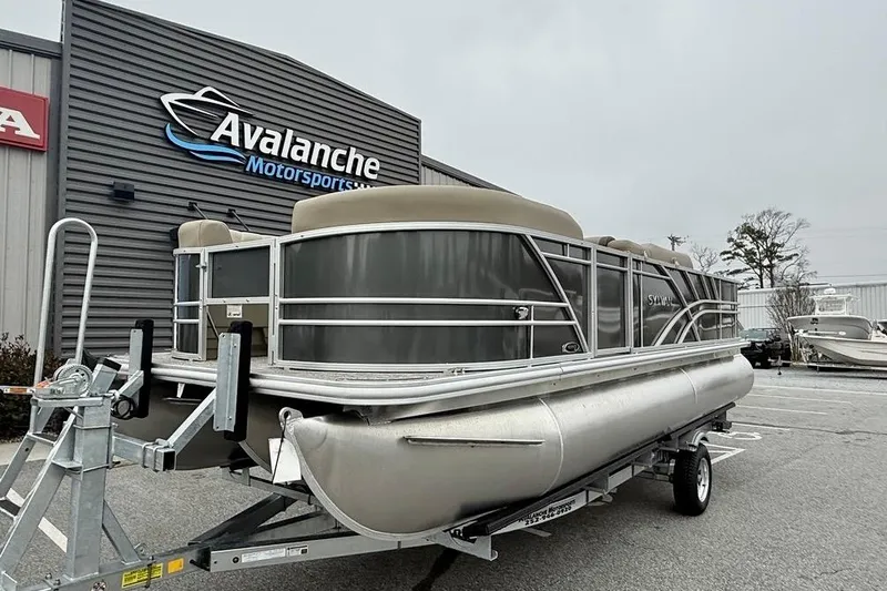 Slide: The Image of 2026 Sylvan Mirage 822 PARTY FISH pontoon boat at Avalanche Motorsports dealership. - 9