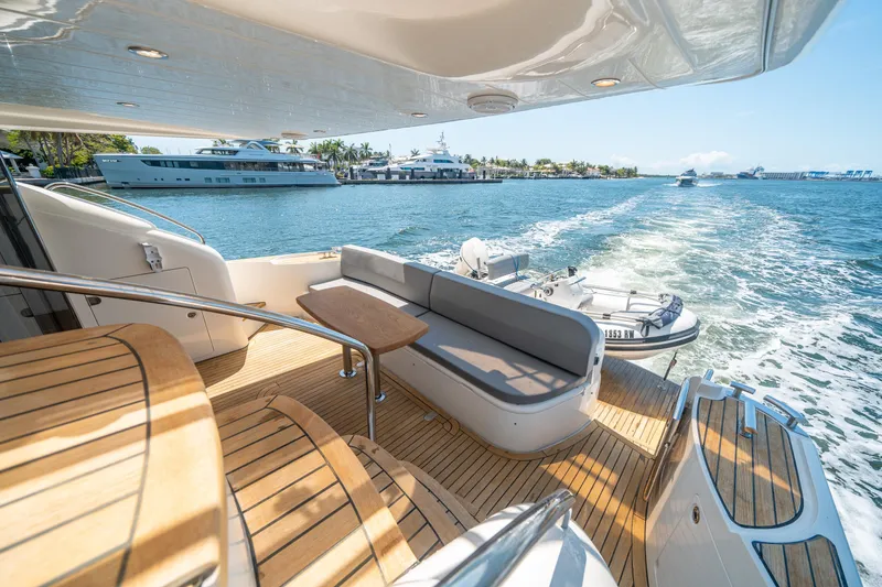 Slide: The Image of Luxurious 2008 Princess 58 Flybridge yacht with spacious deck and scenic ocean view. - 7