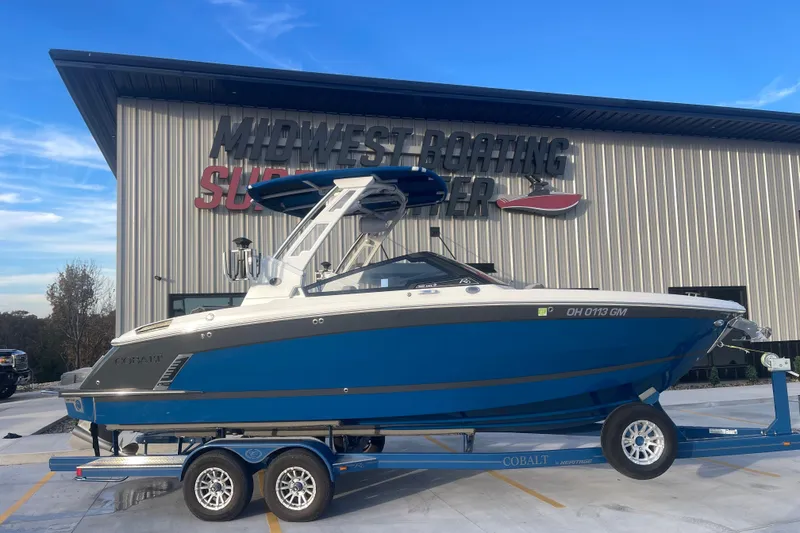 The Image of 2023 Cobalt R6 Surf boat on trailer at Midwest Boating Center. - 1