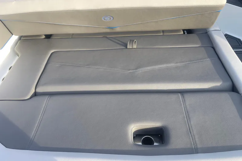 Slide: The Image of 2023 Cobalt R6 Surf boat interior with sleek, modern upholstery design. - 13