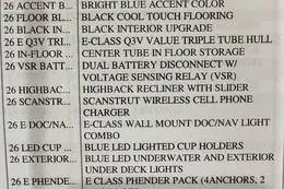 Slide: The Image of 2025 Qwest Lanai E-Class Tripletoon features list with interior and exterior upgrades. - 8