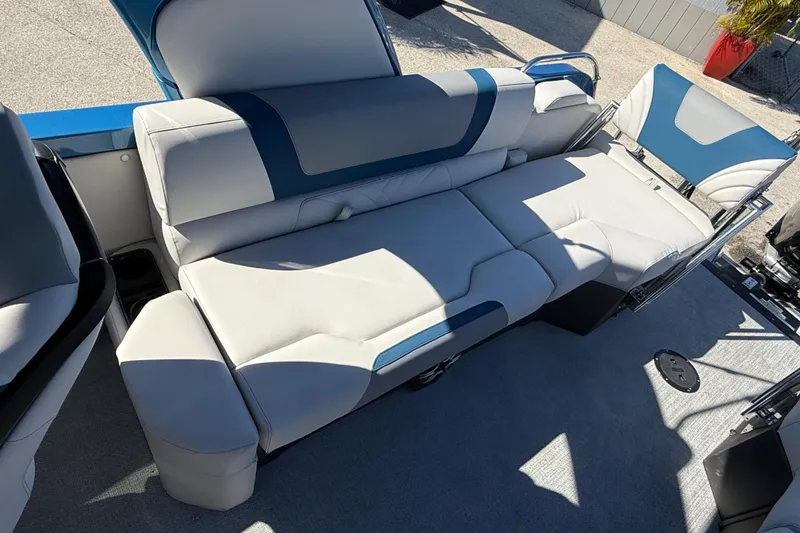 Slide: The Image of Luxurious seating on 2026 Avalon 2585 Excalibur Windshield Quad Lounger, featuring premium upholstery. - 22