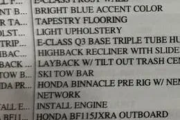 Slide: The Image of 2025 Qwest Lanai E-Class ACT Tripletoon features list with seating and engine options. - 4