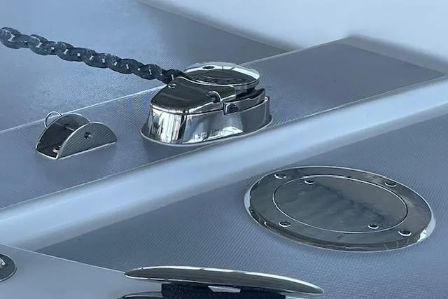 Slide: The Image of 2023 NorthCoast 315 boat deck with anchor chain and stainless steel fittings. - 45