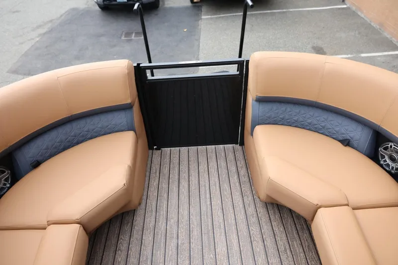 Slide: The Image of Luxurious seating on 2026 Harris Solstice 250 SL pontoon boat with elegant design. - 37