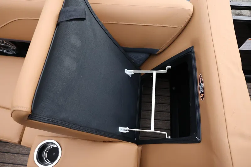 Slide: The Image of 2026 Harris Solstice 250 SL boat seat with storage compartment and cup holder. - 43