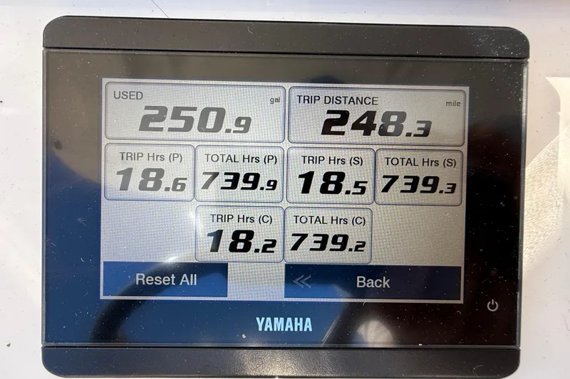 Slide: The Image of Yamaha display showing fuel usage and trip data for Regulator 34, 2022 model. - 14