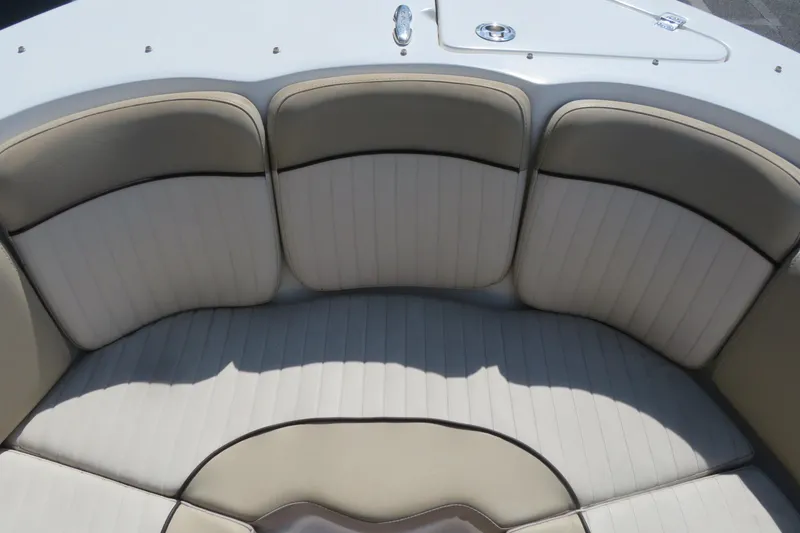 Slide: The Image of 2015 Sea Fox 226 Traveler boat interior with cushioned seating. - 14