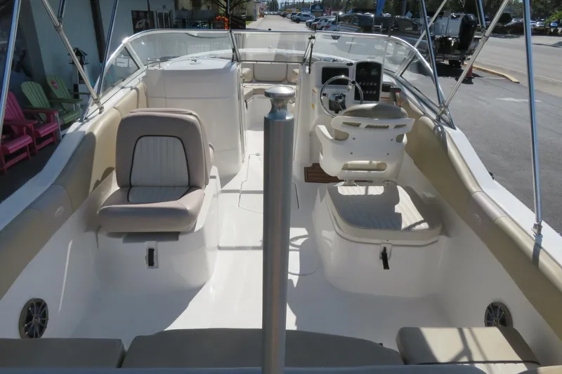 Slide: The Image of 2015 Sea Fox 226 Traveler boat interior with seating and steering console. - 48
