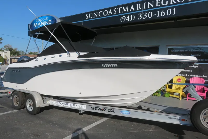 Slide: The Image of 2015 Sea Fox 226 Traveler boat on trailer at Suncoast Marine Group. - 49